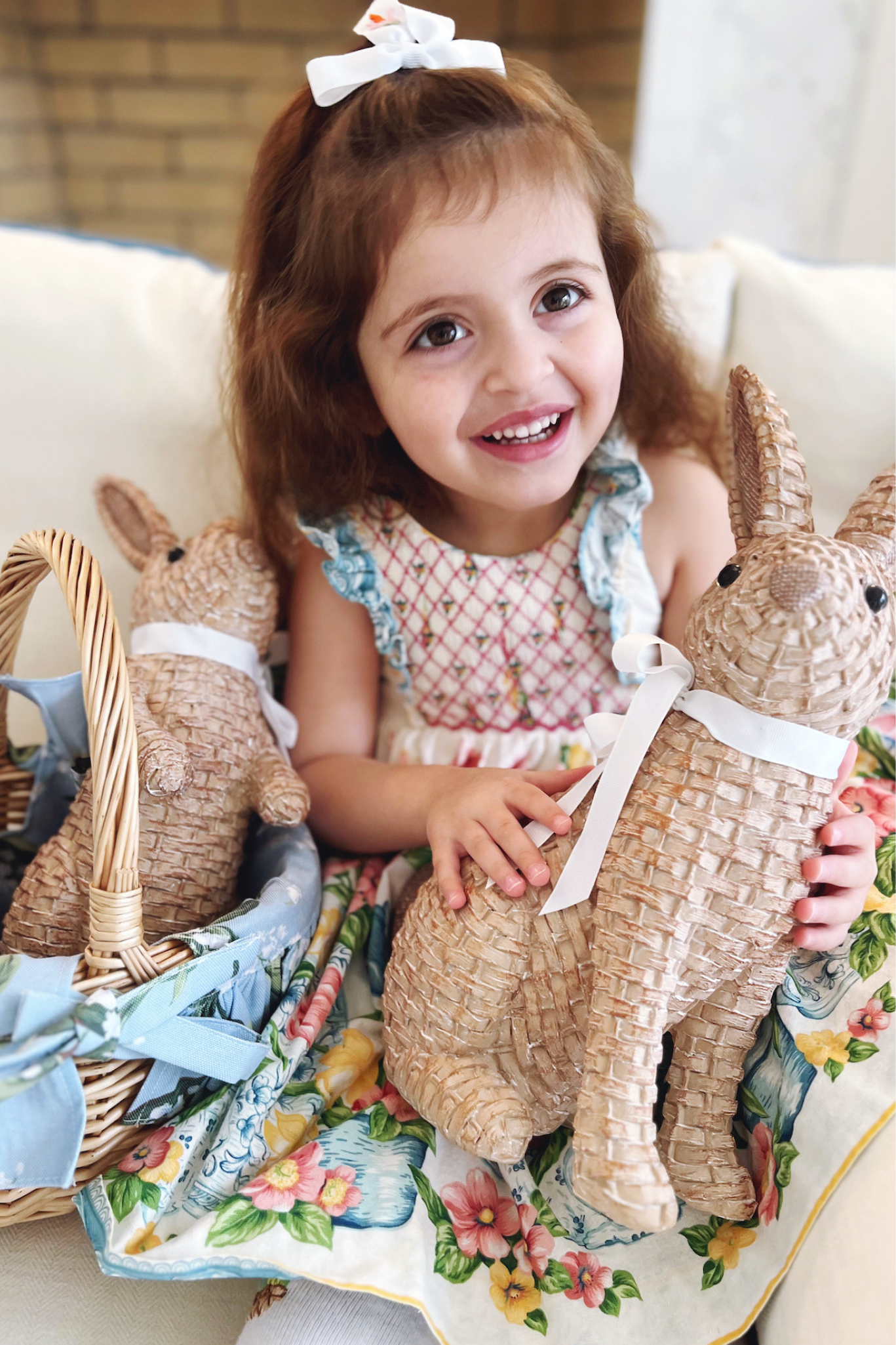 Image Title Charlotte sy Dimby classic timeless traditional smocked dresses for babies and girls handmade French style children clothing paris boutique easter floral print bunny dress